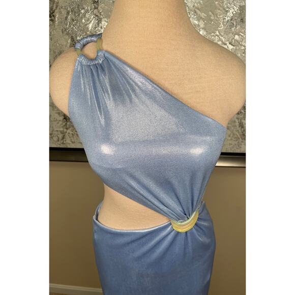 BAOBAB Luna Llena One Shoulder Cutout Ruched Metallic Galactico Maxi Dress Sz M - Picture 4 of 9